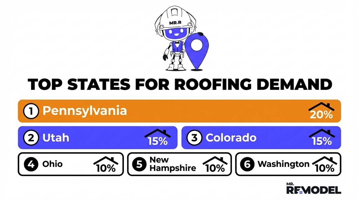 Infographic showing the demand for roofing services according to the State.